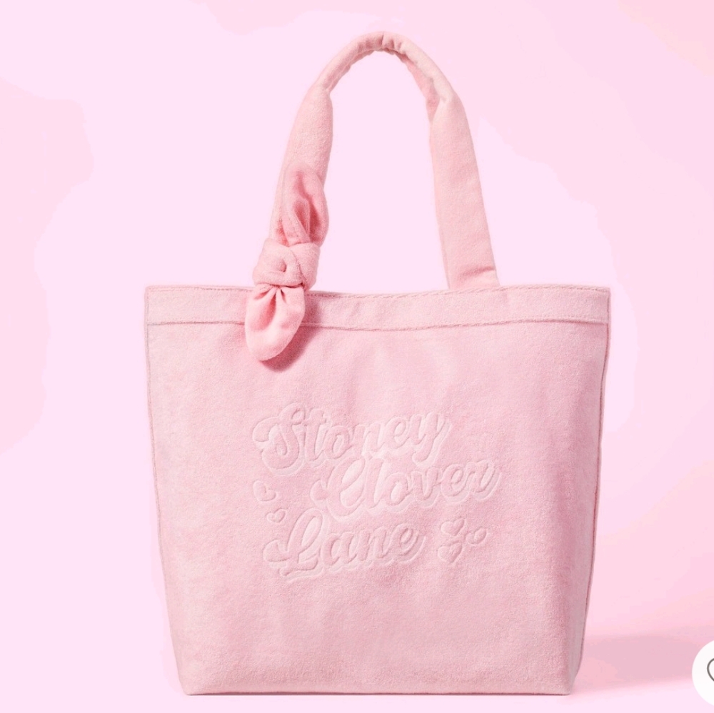 NWT STONEY CLOVER LANE X TARGET Terry Cloth Embossed Beach Tote Bag Pink